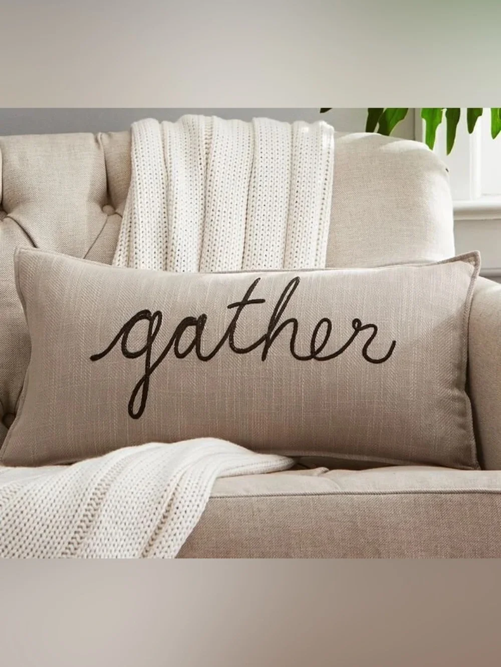 Pottery Barn 12x24 Embroidered “Gather” Cotton Lumbar Pillow Cover Fall Autumn